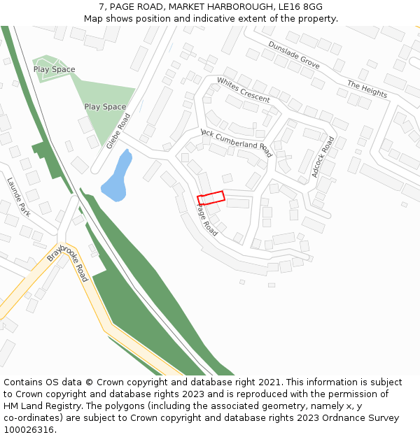 7, PAGE ROAD, MARKET HARBOROUGH, LE16 8GG: Location map and indicative extent of plot