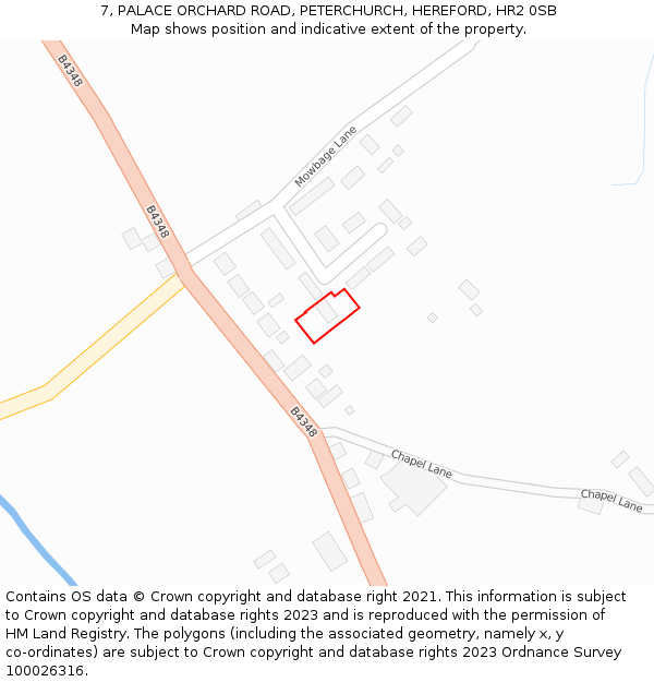 7, PALACE ORCHARD ROAD, PETERCHURCH, HEREFORD, HR2 0SB: Location map and indicative extent of plot