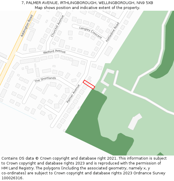 7, PALMER AVENUE, IRTHLINGBOROUGH, WELLINGBOROUGH, NN9 5XB: Location map and indicative extent of plot