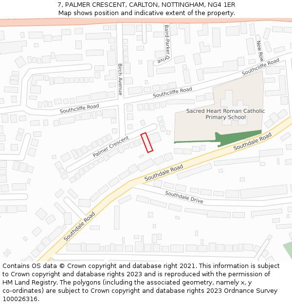 7, PALMER CRESCENT, CARLTON, NOTTINGHAM, NG4 1ER: Location map and indicative extent of plot
