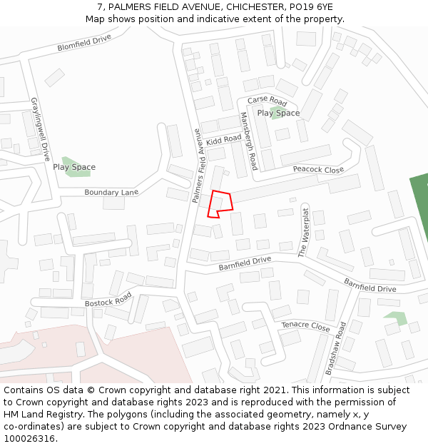 7, PALMERS FIELD AVENUE, CHICHESTER, PO19 6YE: Location map and indicative extent of plot