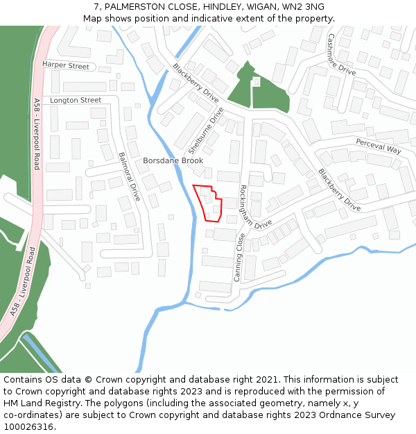 7, PALMERSTON CLOSE, HINDLEY, WIGAN, WN2 3NG: Location map and indicative extent of plot