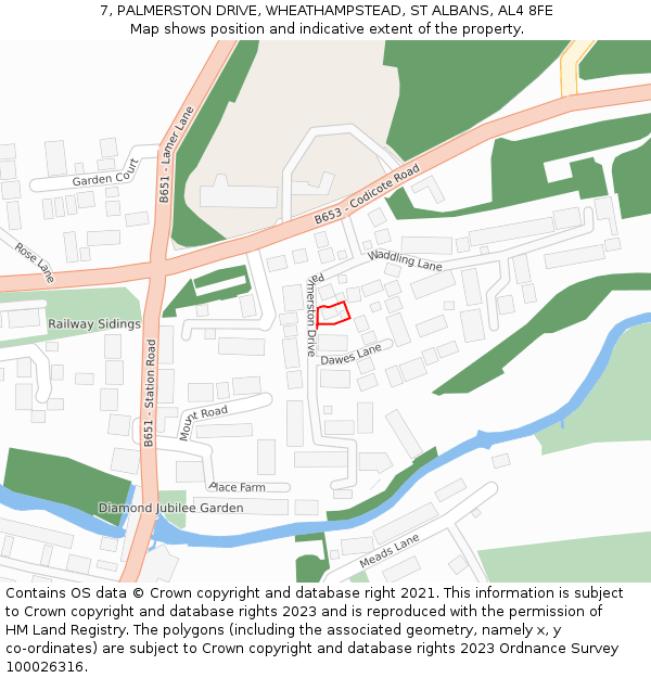 7, PALMERSTON DRIVE, WHEATHAMPSTEAD, ST ALBANS, AL4 8FE: Location map and indicative extent of plot