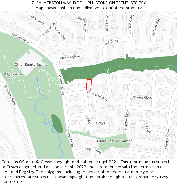 7, PALMERSTON WAY, BIDDULPH, STOKE-ON-TRENT, ST8 7SX: Location map and indicative extent of plot