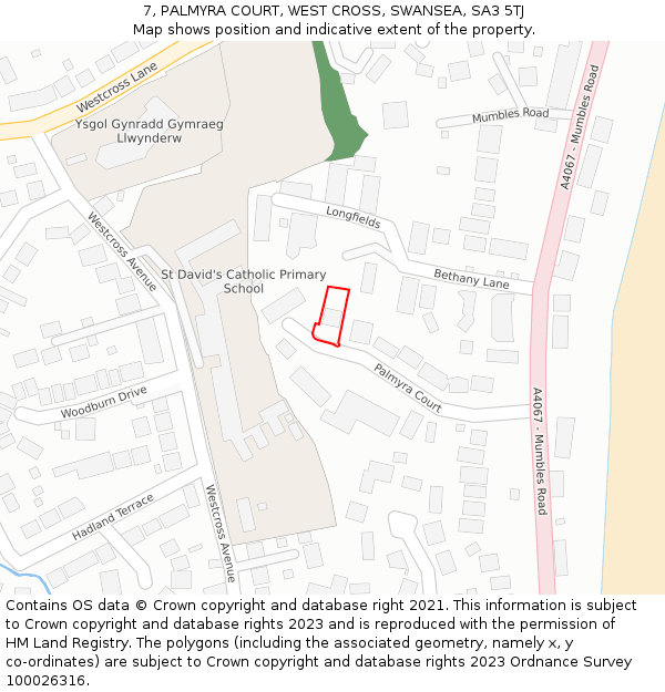 7, PALMYRA COURT, WEST CROSS, SWANSEA, SA3 5TJ: Location map and indicative extent of plot