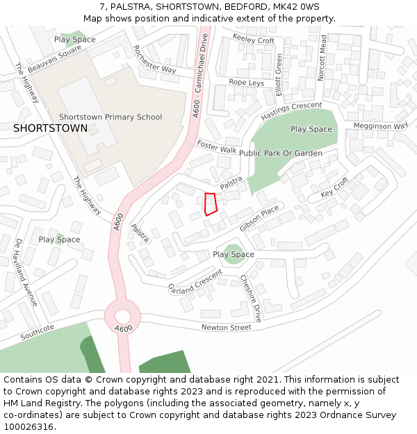 7, PALSTRA, SHORTSTOWN, BEDFORD, MK42 0WS: Location map and indicative extent of plot