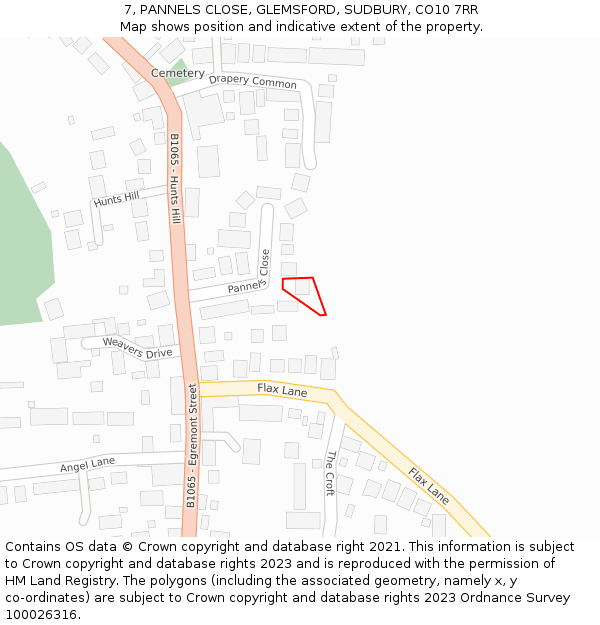 7, PANNELS CLOSE, GLEMSFORD, SUDBURY, CO10 7RR: Location map and indicative extent of plot