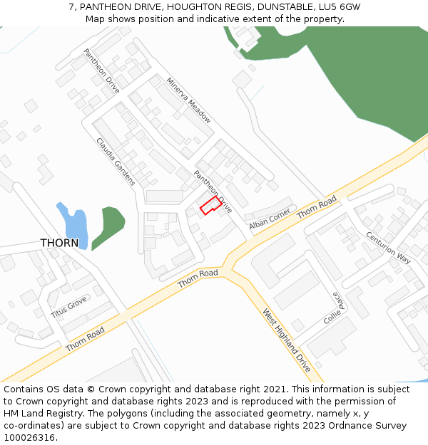 7, PANTHEON DRIVE, HOUGHTON REGIS, DUNSTABLE, LU5 6GW: Location map and indicative extent of plot