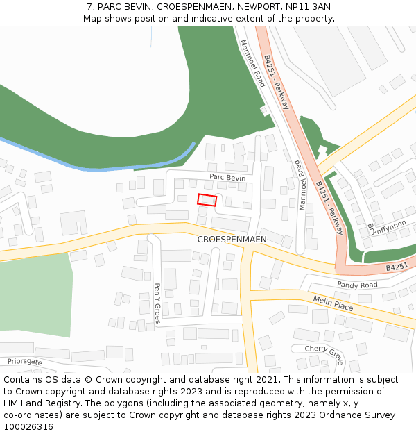 7, PARC BEVIN, CROESPENMAEN, NEWPORT, NP11 3AN: Location map and indicative extent of plot