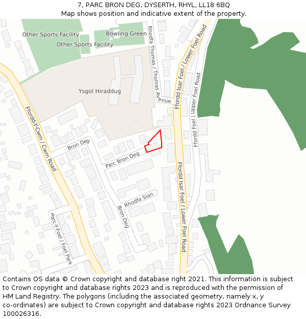 7, PARC BRON DEG, DYSERTH, RHYL, LL18 6BQ: Location map and indicative extent of plot