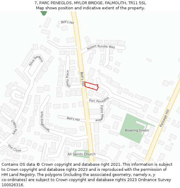 7, PARC PENEGLOS, MYLOR BRIDGE, FALMOUTH, TR11 5SL: Location map and indicative extent of plot
