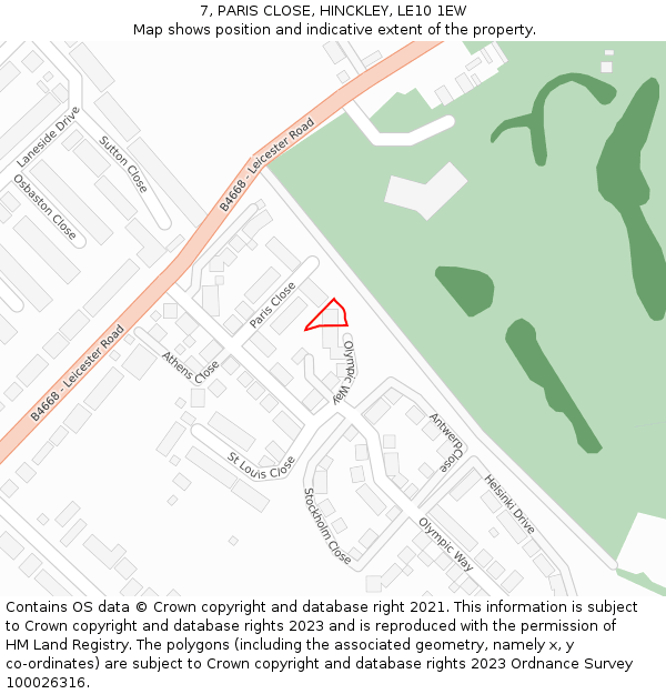 7, PARIS CLOSE, HINCKLEY, LE10 1EW: Location map and indicative extent of plot