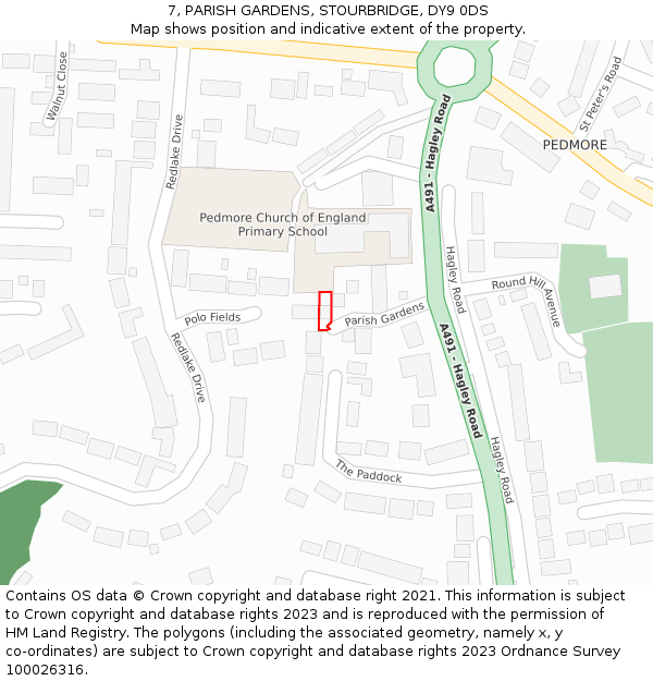 7, PARISH GARDENS, STOURBRIDGE, DY9 0DS: Location map and indicative extent of plot