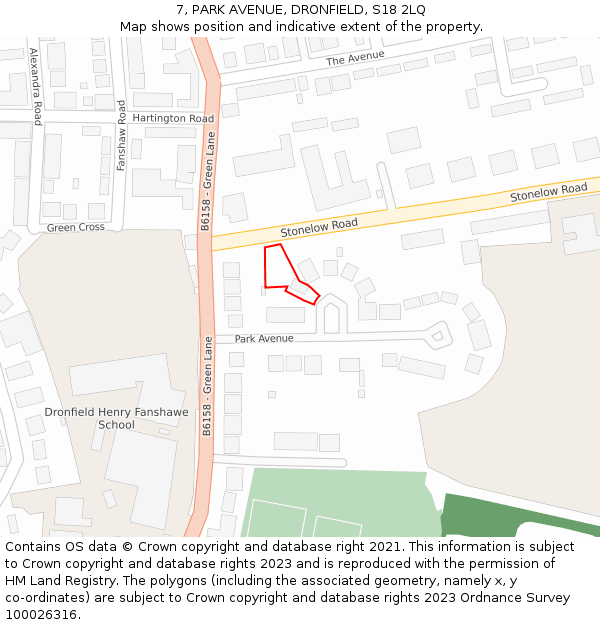 7, PARK AVENUE, DRONFIELD, S18 2LQ: Location map and indicative extent of plot