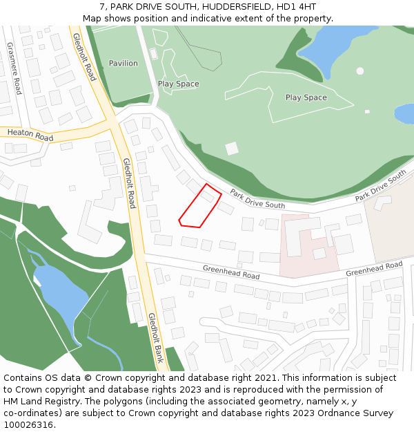 7, PARK DRIVE SOUTH, HUDDERSFIELD, HD1 4HT: Location map and indicative extent of plot