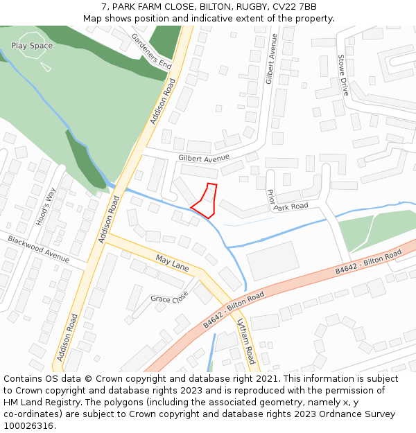 7, PARK FARM CLOSE, BILTON, RUGBY, CV22 7BB: Location map and indicative extent of plot