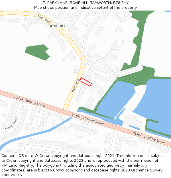 7, PARK LANE, BONEHILL, TAMWORTH, B78 3HY: Location map and indicative extent of plot