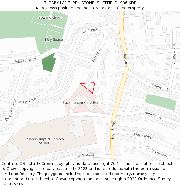 7, PARK LANE, PENISTONE, SHEFFIELD, S36 6DP: Location map and indicative extent of plot