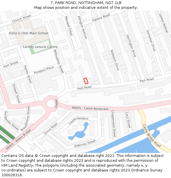 7, PARK ROAD, NOTTINGHAM, NG7 1LB: Location map and indicative extent of plot