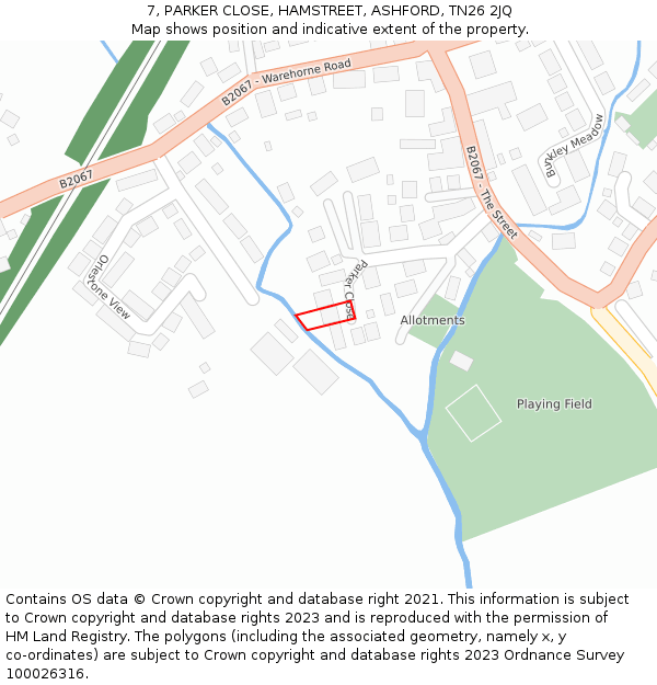 7, PARKER CLOSE, HAMSTREET, ASHFORD, TN26 2JQ: Location map and indicative extent of plot