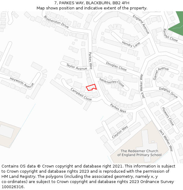 7, PARKES WAY, BLACKBURN, BB2 4FH: Location map and indicative extent of plot