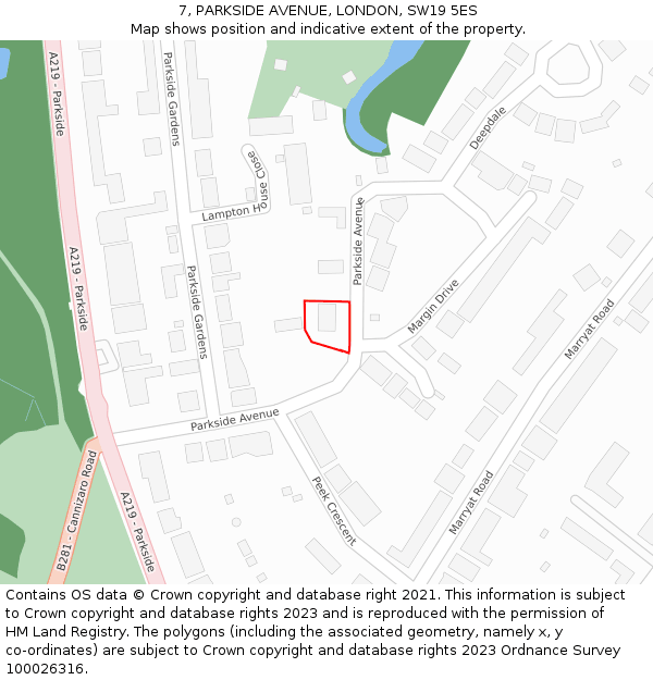 7, PARKSIDE AVENUE, LONDON, SW19 5ES: Location map and indicative extent of plot