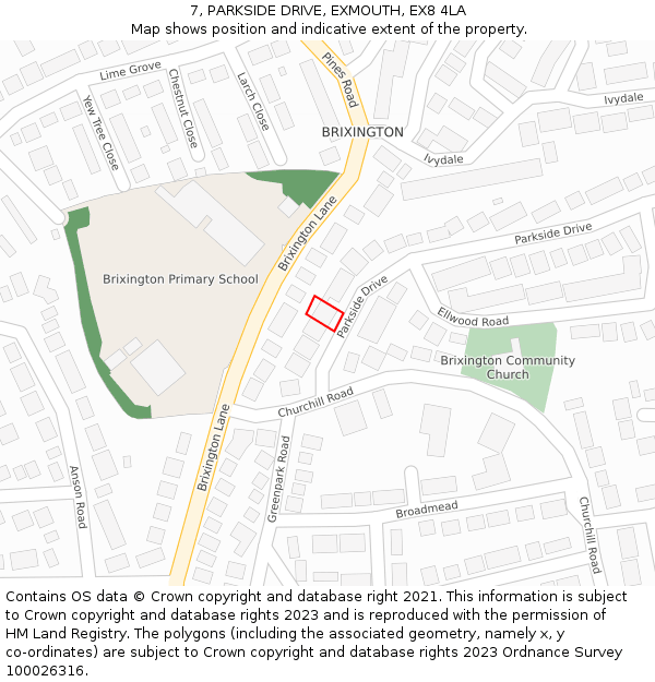 7, PARKSIDE DRIVE, EXMOUTH, EX8 4LA: Location map and indicative extent of plot
