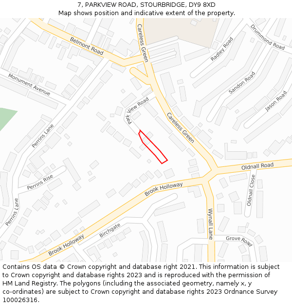 7, PARKVIEW ROAD, STOURBRIDGE, DY9 8XD: Location map and indicative extent of plot