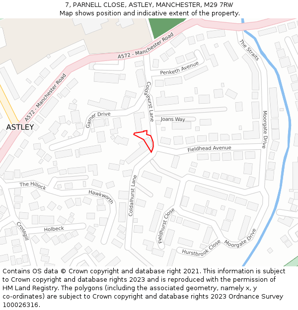 7, PARNELL CLOSE, ASTLEY, MANCHESTER, M29 7RW: Location map and indicative extent of plot