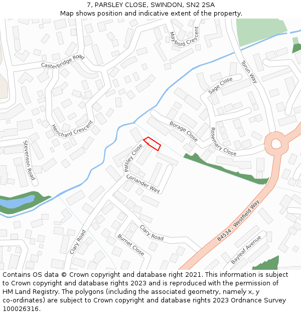 7, PARSLEY CLOSE, SWINDON, SN2 2SA: Location map and indicative extent of plot