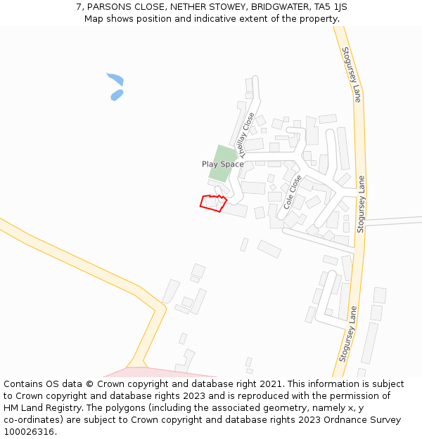 7, PARSONS CLOSE, NETHER STOWEY, BRIDGWATER, TA5 1JS: Location map and indicative extent of plot