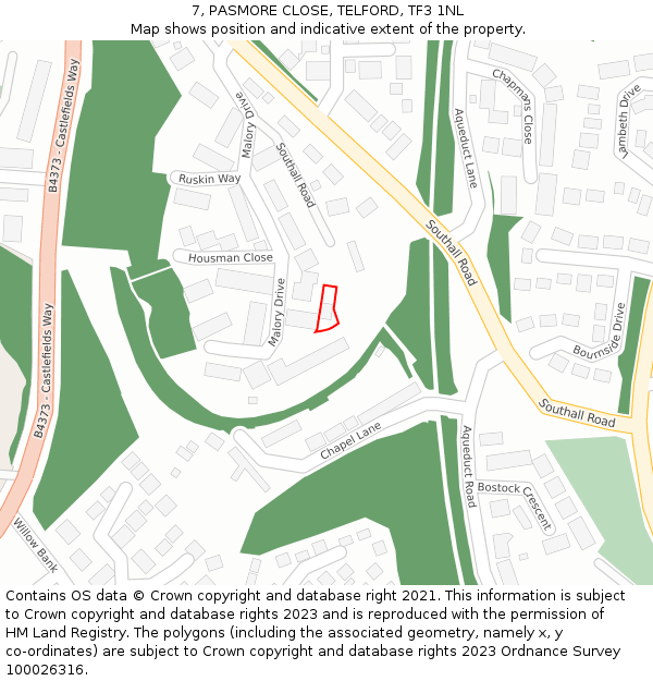 7, PASMORE CLOSE, TELFORD, TF3 1NL: Location map and indicative extent of plot
