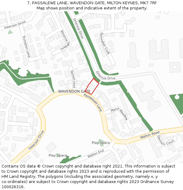 7, PASSALEWE LANE, WAVENDON GATE, MILTON KEYNES, MK7 7RF: Location map and indicative extent of plot