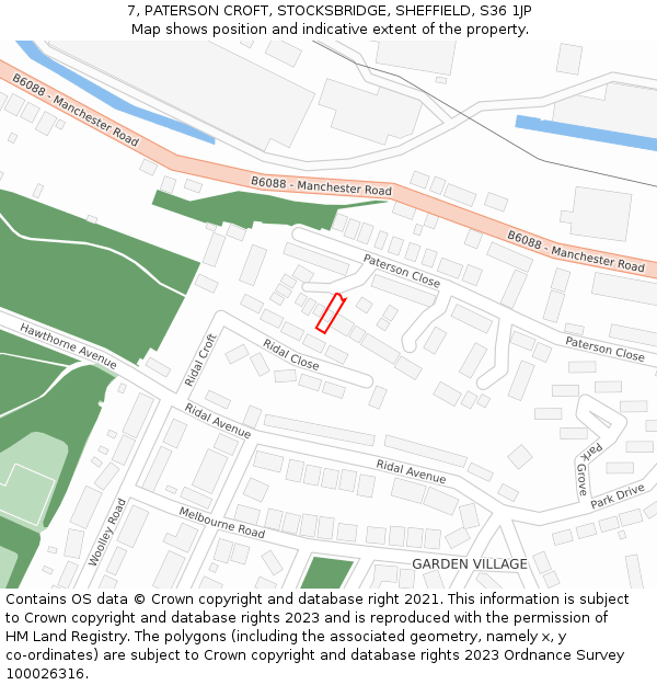 7, PATERSON CROFT, STOCKSBRIDGE, SHEFFIELD, S36 1JP: Location map and indicative extent of plot