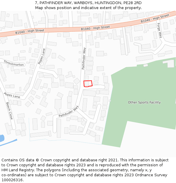 7, PATHFINDER WAY, WARBOYS, HUNTINGDON, PE28 2RD: Location map and indicative extent of plot