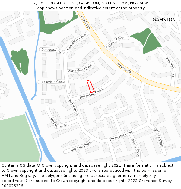 7, PATTERDALE CLOSE, GAMSTON, NOTTINGHAM, NG2 6PW: Location map and indicative extent of plot