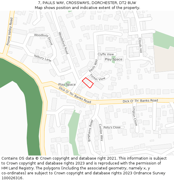 7, PAULS WAY, CROSSWAYS, DORCHESTER, DT2 8UW: Location map and indicative extent of plot