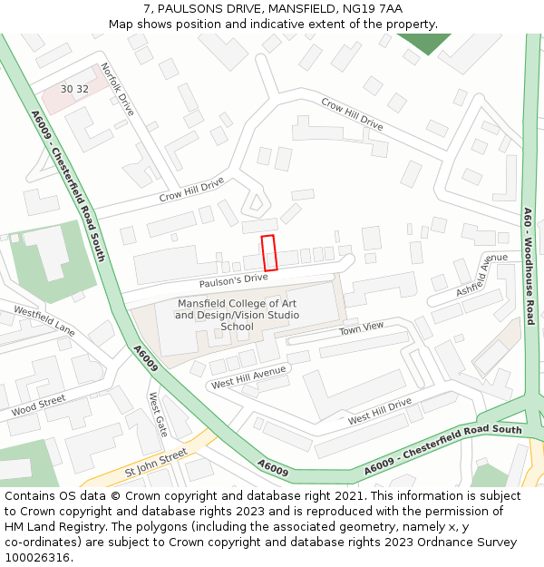7, PAULSONS DRIVE, MANSFIELD, NG19 7AA: Location map and indicative extent of plot