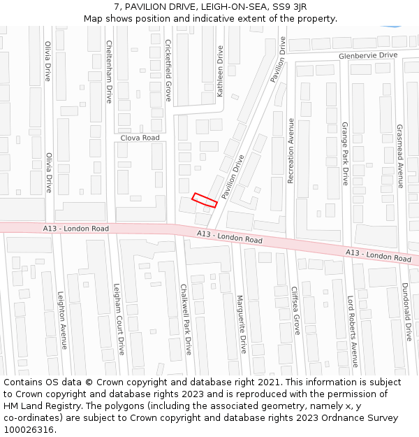7, PAVILION DRIVE, LEIGH-ON-SEA, SS9 3JR: Location map and indicative extent of plot