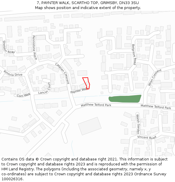 7, PAYNTER WALK, SCARTHO TOP, GRIMSBY, DN33 3SU: Location map and indicative extent of plot