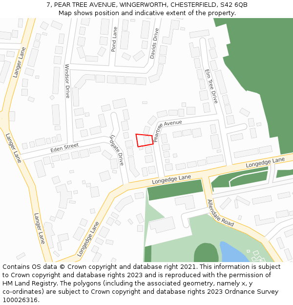 7, PEAR TREE AVENUE, WINGERWORTH, CHESTERFIELD, S42 6QB: Location map and indicative extent of plot