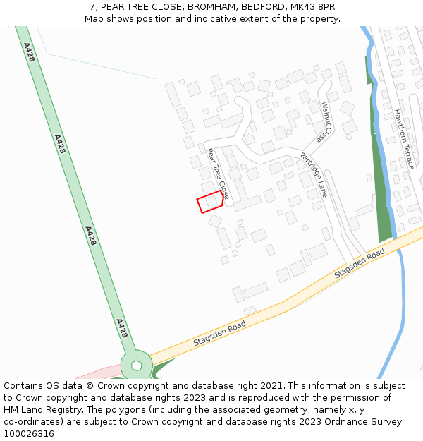7, PEAR TREE CLOSE, BROMHAM, BEDFORD, MK43 8PR: Location map and indicative extent of plot