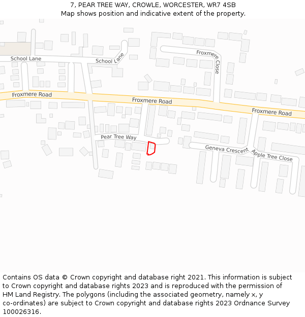 7, PEAR TREE WAY, CROWLE, WORCESTER, WR7 4SB: Location map and indicative extent of plot