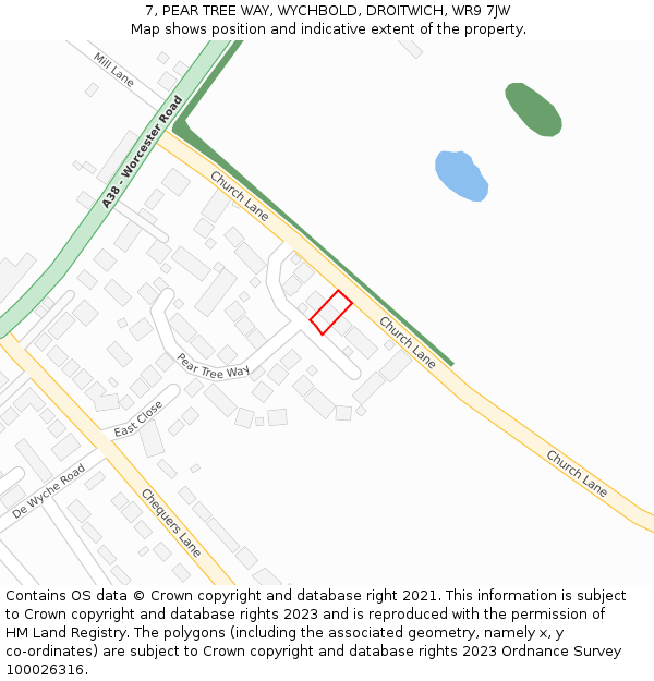 7, PEAR TREE WAY, WYCHBOLD, DROITWICH, WR9 7JW: Location map and indicative extent of plot