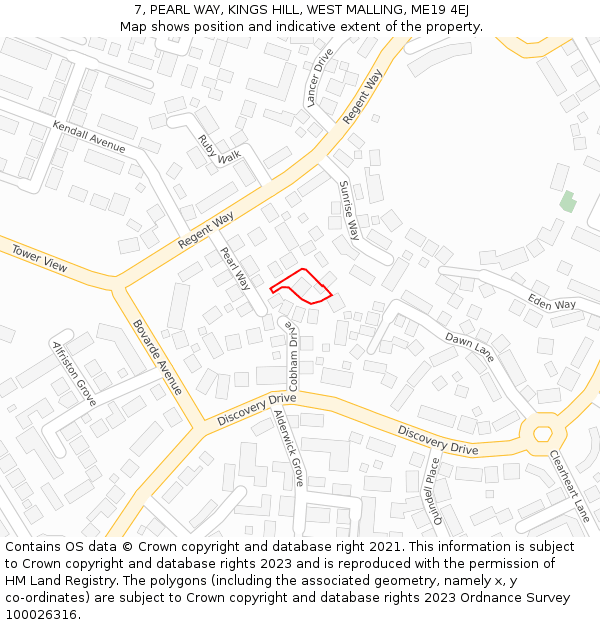 7, PEARL WAY, KINGS HILL, WEST MALLING, ME19 4EJ: Location map and indicative extent of plot