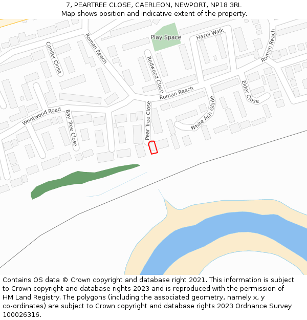 7, PEARTREE CLOSE, CAERLEON, NEWPORT, NP18 3RL: Location map and indicative extent of plot