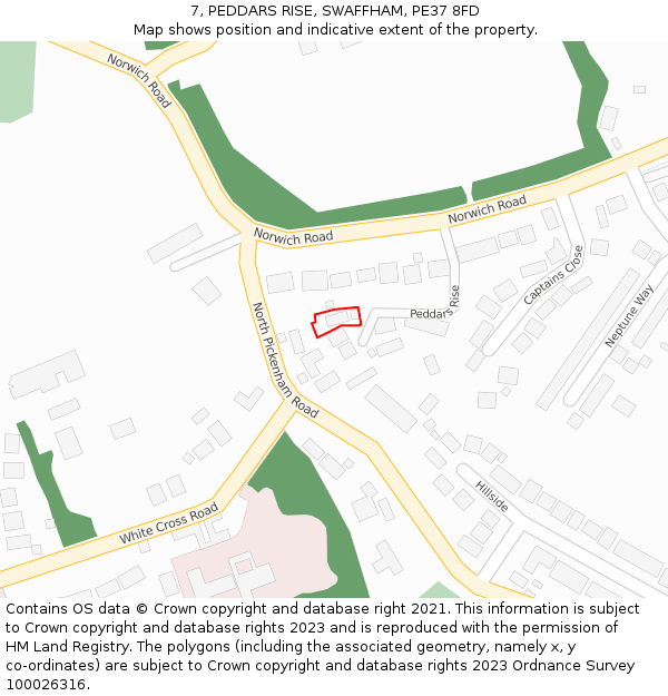 7, PEDDARS RISE, SWAFFHAM, PE37 8FD: Location map and indicative extent of plot