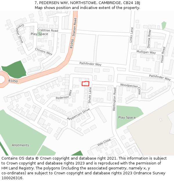 7, PEDERSEN WAY, NORTHSTOWE, CAMBRIDGE, CB24 1BJ: Location map and indicative extent of plot
