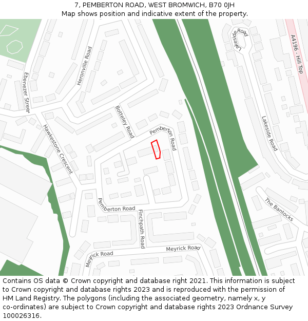 7, PEMBERTON ROAD, WEST BROMWICH, B70 0JH: Location map and indicative extent of plot