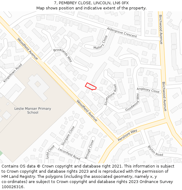 7, PEMBREY CLOSE, LINCOLN, LN6 0FX: Location map and indicative extent of plot